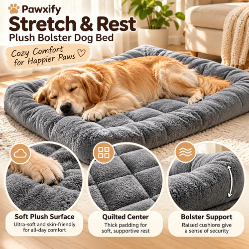 Pawxify Stretch & Rest Plush Bolster Dog Bed